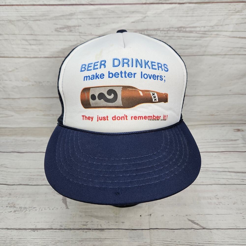 Beer Drinkers Make Better Lovers Hat Trucker Vintage Cap Mesh Blue White Stained